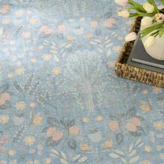 Nourison Botanical Washables BOT04 Light Blue Multicolor Area Rug Corner Image