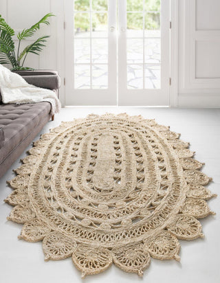 Unique Loom Braided Jute RET-NAT2 Ivory Area Rug 5' 1'' X 5' 1'' Round Lifestyle Image Feature