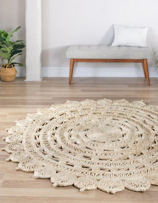 Unique Loom Braided Jute RET-NAT2 Ivory Area Rug