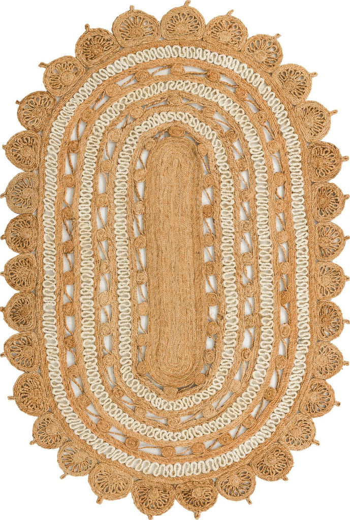 Unique Loom Braided Jute RET-NAT2 Natural and White Area Rug