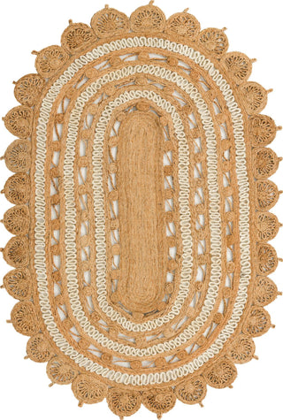 Unique Loom Braided Jute RET-NAT2 Natural and White Area Rug