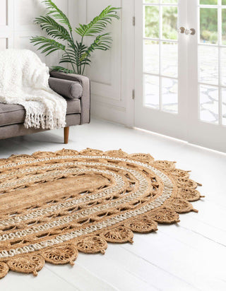 Unique Loom Braided Jute RET-NAT2 Natural and White Area Rug