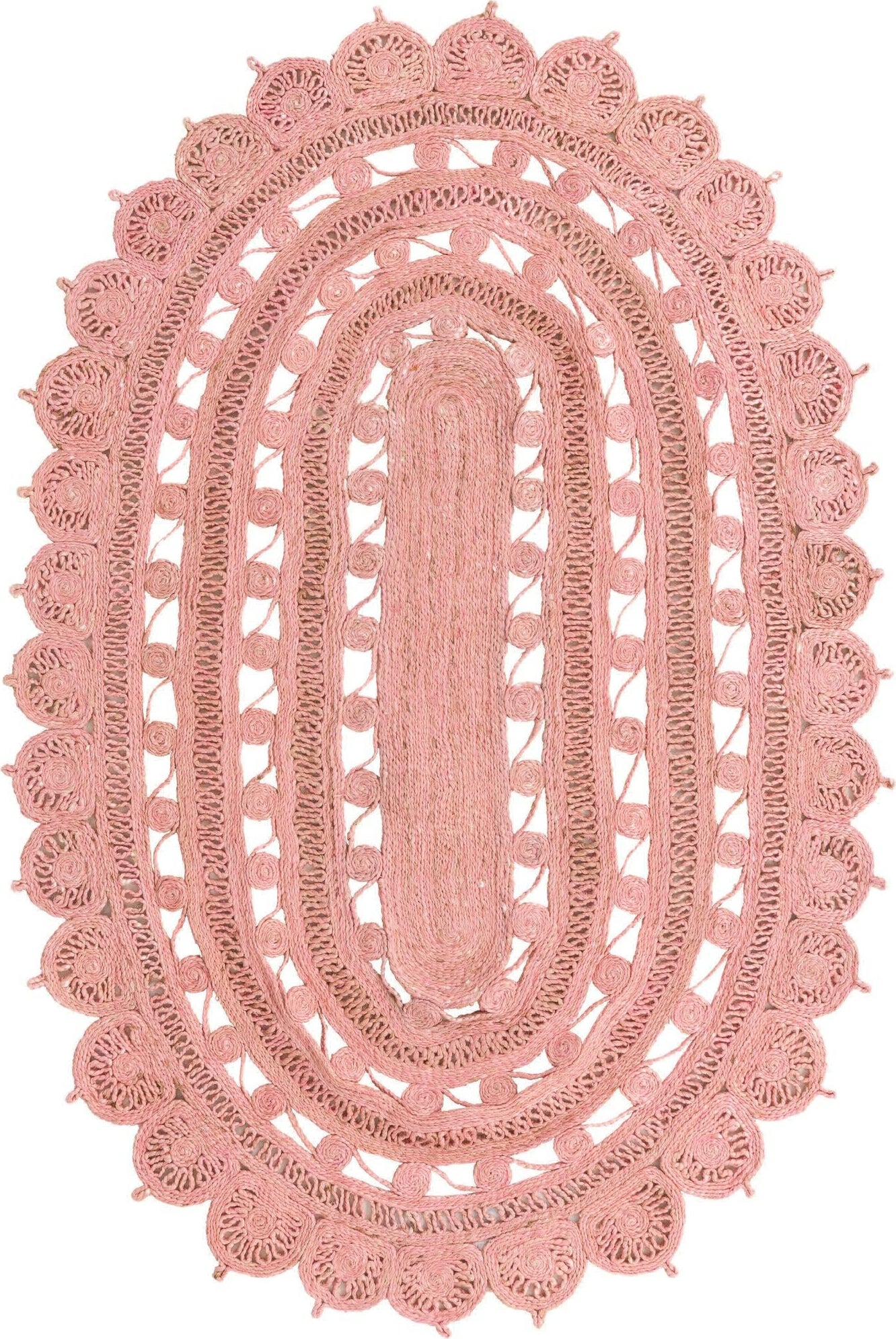 Unique Loom Braided Jute RET-NAT2 Pink Area Rug