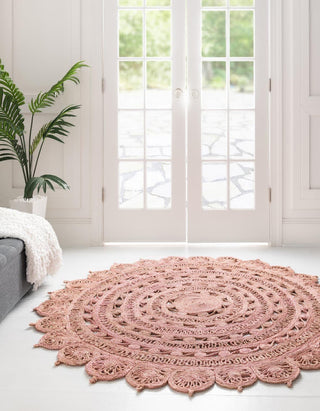 Unique Loom Braided Jute RET-NAT2 Pink Area Rug