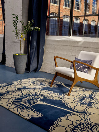 Brink and Campman Japanese Floral Midnight Area Rug by Florence Broadhurst Room Image Feature