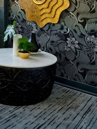 Brink and Campman Slub Charcoal Area Rug by Florence Broadhurst Room Image Feature