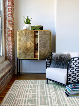 Brink and Campman Tortoiseshell Stripe Jade Area Rug by Florence Broadhurst Room Image Feature