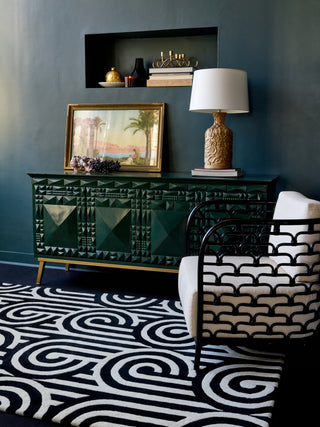 Brink and Campman Turnabouts Black Area Rug by Florence Broadhurst Room Image Feature