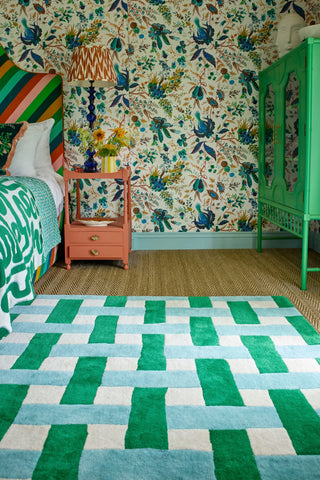 Brink and Campman Basket Weave Emerald/Aquamarine Area Rug by Harlequin x Sophie Robinson Room Image Feature