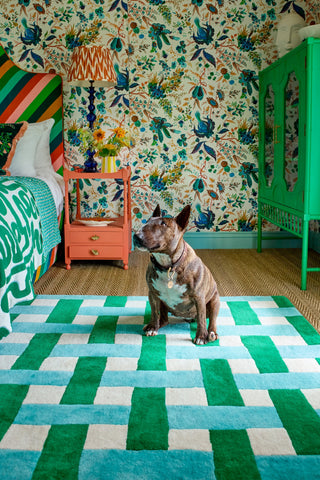 Brink and Campman Basket Weave Emerald/Aquamarine Area Rug by Harlequin x Sophie Robinson Room Image Feature