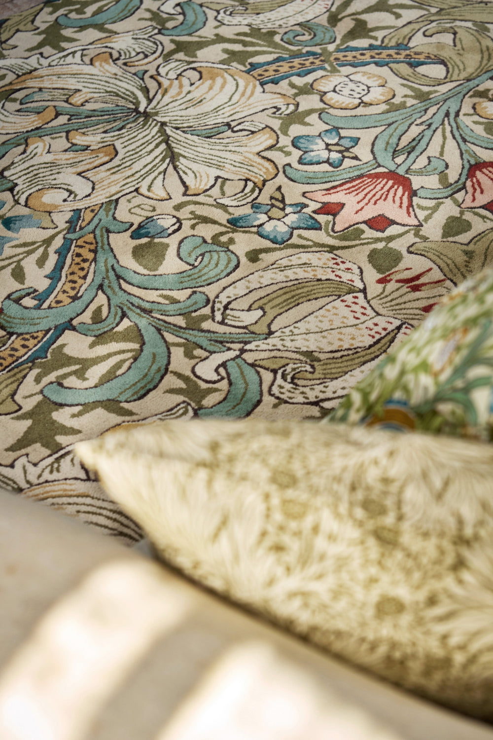 Brink and Campman Golden Lily Green/Red Area Rug by Morris Co Room Image Feature