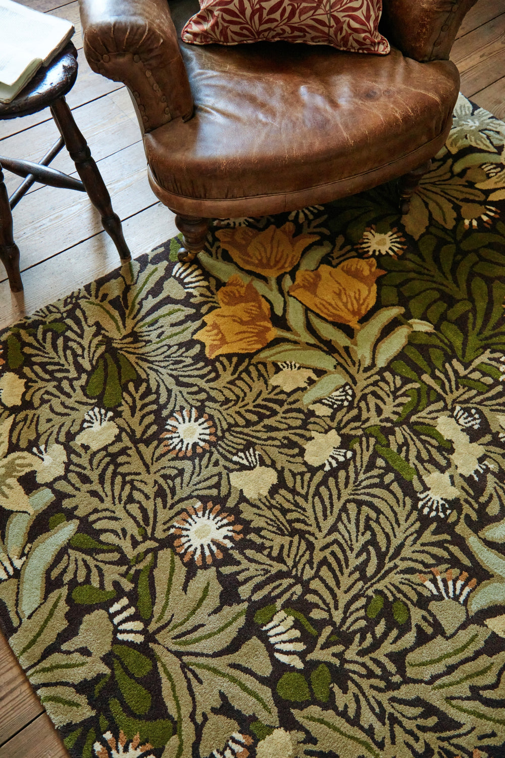 Brink and Campman Bower Twining Vine Green Area Rug by Morris Co x Emery Walker's House Room Image Feature