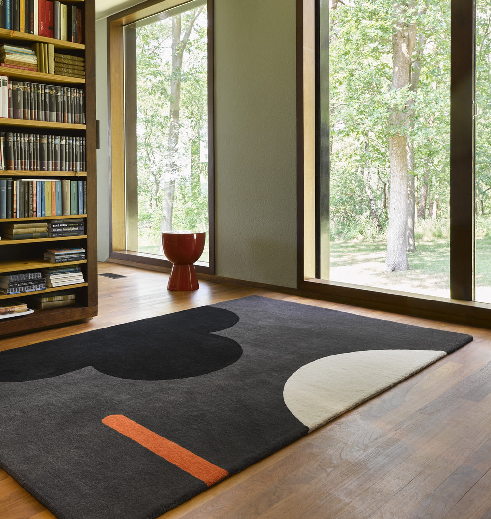 Brink and Campman Geo Flower Graphite Area Rug by Orla Kiely Room Image Feature