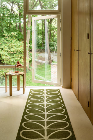 Brink and Campman Linear Stem Olive Area Rug by Orla Kiely Runner Room Image Feature