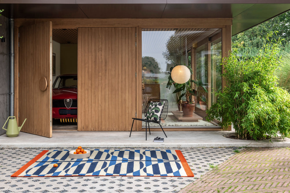 Brink and Campman Stripy Stem Azure Area Rug by Orla Kiely Room Image Feature