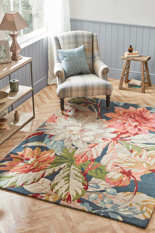 Brink and Campman Dahlia and Rosehip Teal Area Rug by Sanderson Room Image Feature