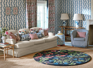Brink and Campman Foraging Indigo Area Rug by Sanderson Round Room Image Feature