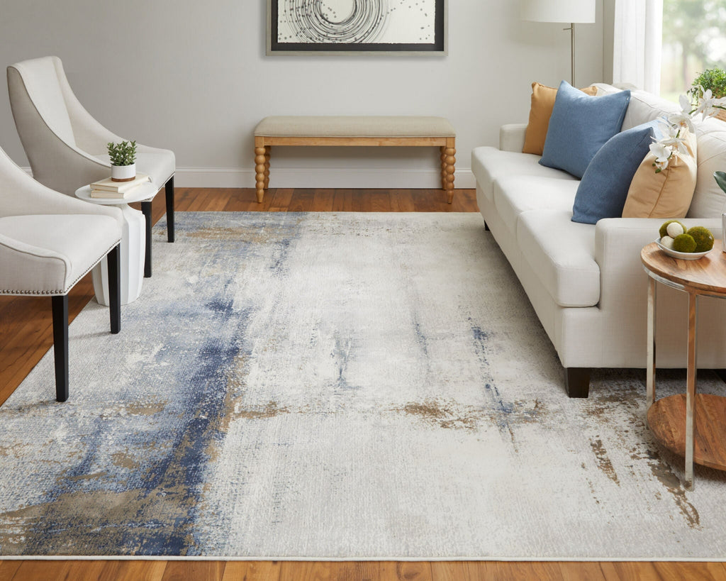 Feizy Clio 39LXF Ivory/Blue/Brown Area Rug Lifestyle Image Feature