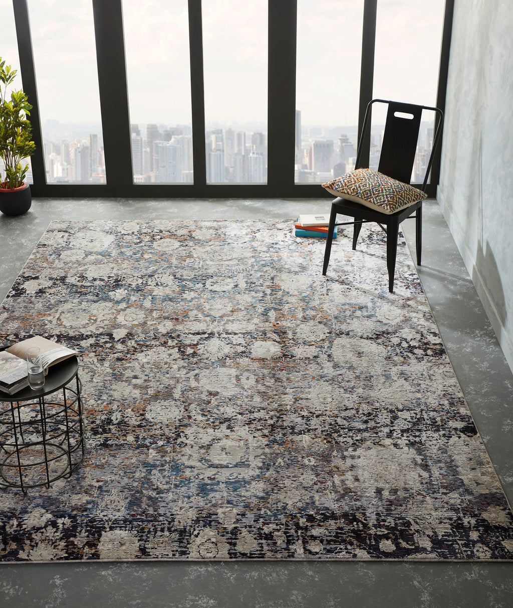 K2 Camilla CM-146 Denim/Grey Area Rug Lifestyle Image Feature