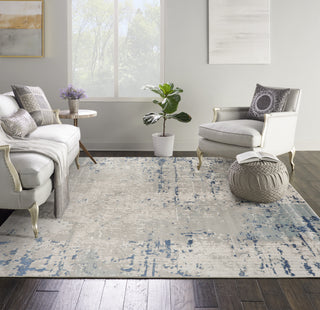 Nourison Concerto CNC01 Ivory Grey Blue Area Rug Corner Image