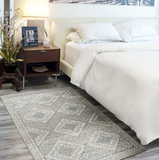 Nourison Concerto CNC16 Grey Ivory Blue Area Rug Corner Image
