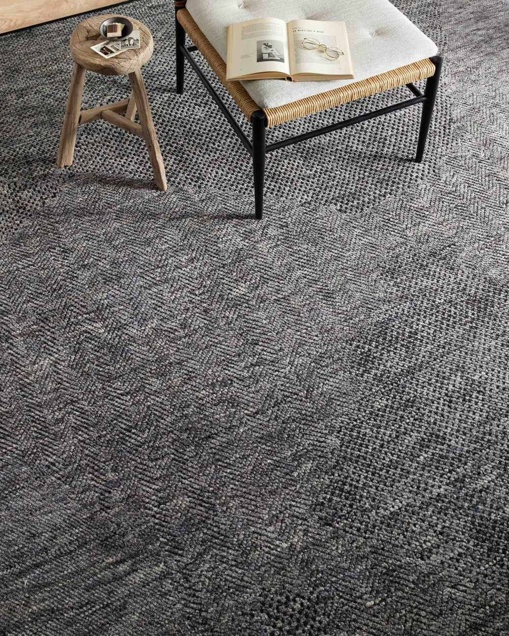 Amber Lewis x Loloi Collins COI-01 Charcoal / Denim Area Rug Lifestyle Image Feature