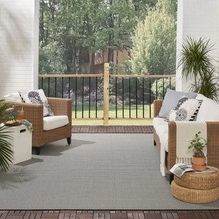Nourison Courtyard COU01 Black White Area Rug Corner Image