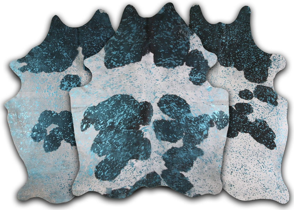Dekoland Acid Washed Cpdbdblw Blue Metallic on Black and White Area Rug