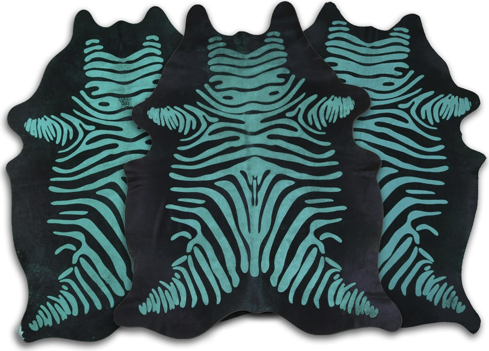 Dekoland Acid Washed Cpddzegb Distressed Zebra Emerald on Black Area Rug