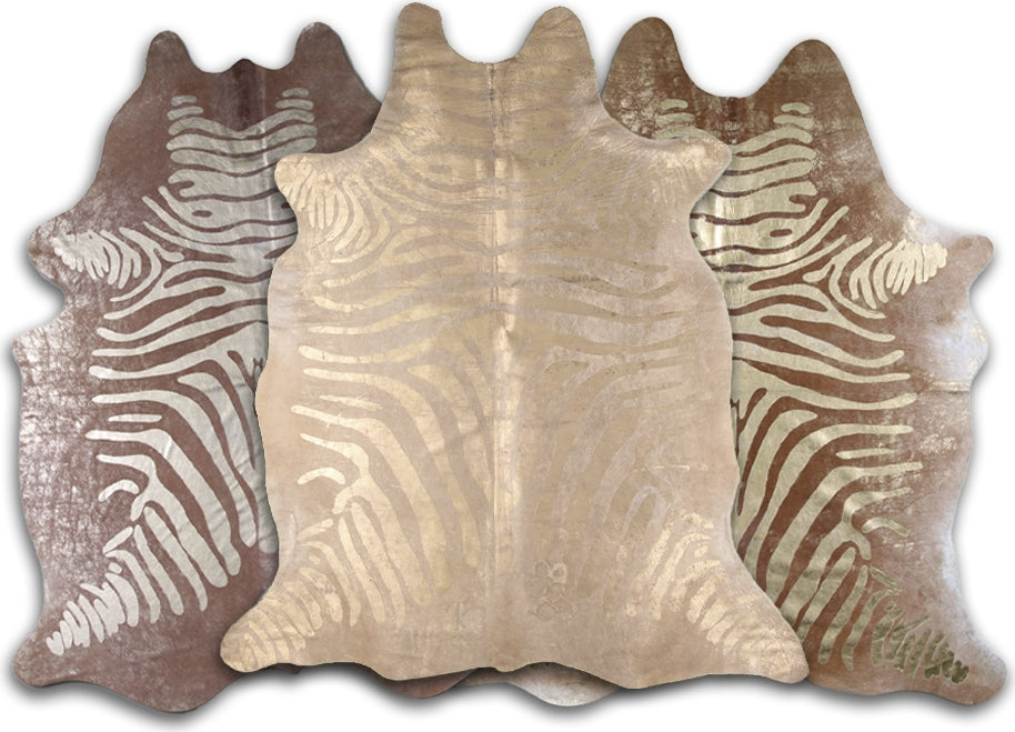 Dekoland Acid Washed CPDGDZEB Gold Metallic Zebra On Camel Area Rug