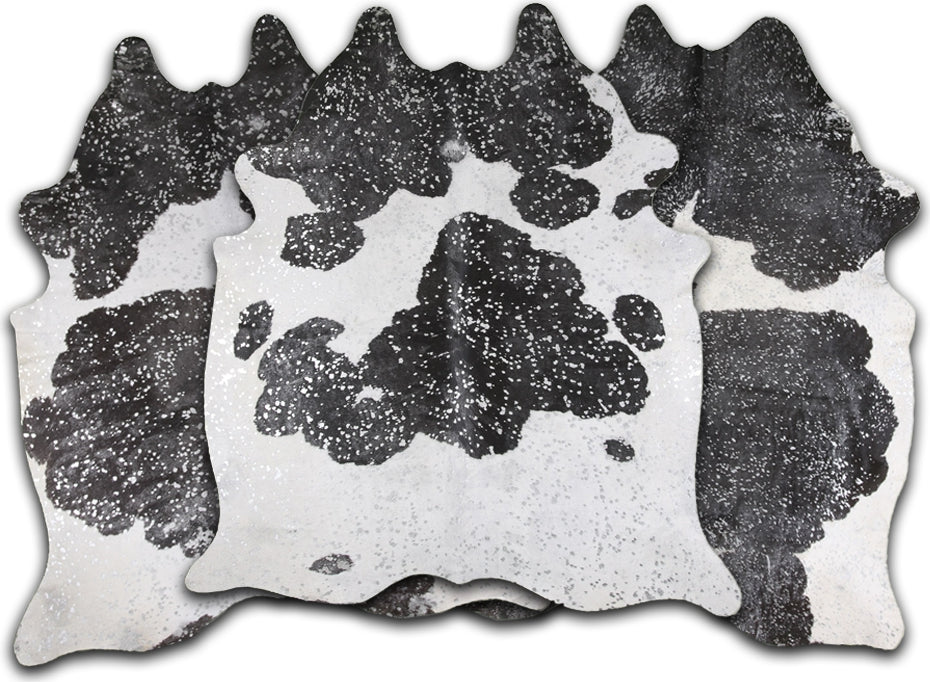 Dekoland Acid Washed CPDSDBLW Silver Metallic On Black And White Area Rug