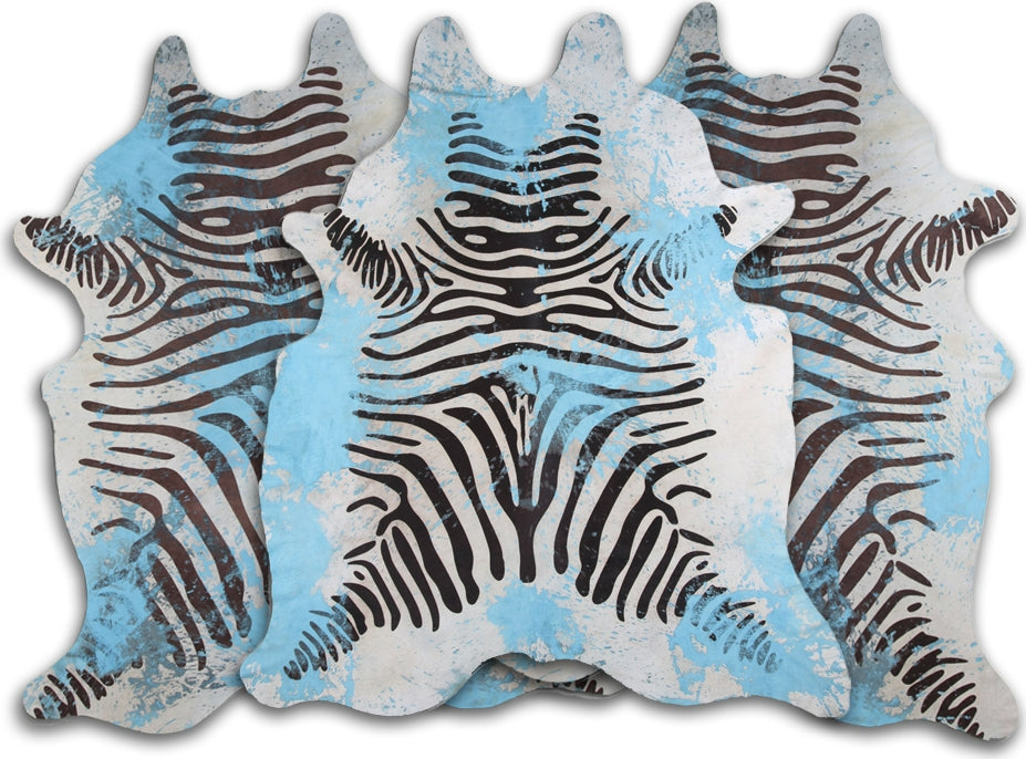 Dekoland Acid Washed CPDZBDAB Zebra Black Distressed Acqua Blue Area Rug