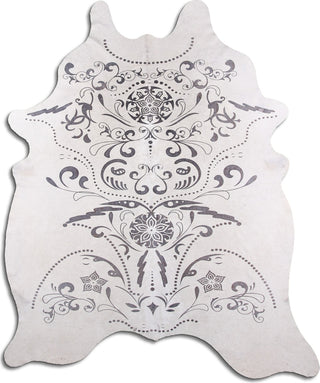 Dekoland Printed Cowhides Baroque Grey on White Area Rug