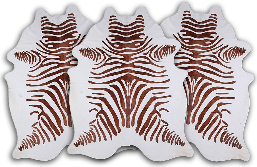 Dekoland Printed Cowhides CPSBRZEW Brown Zebra On White Area Rug