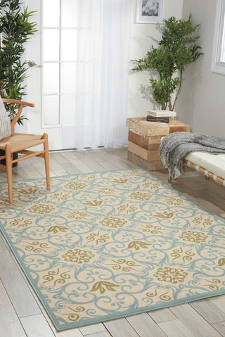 Nourison Caribbean CRB02 Ivory Blue Area Rug Corner Image