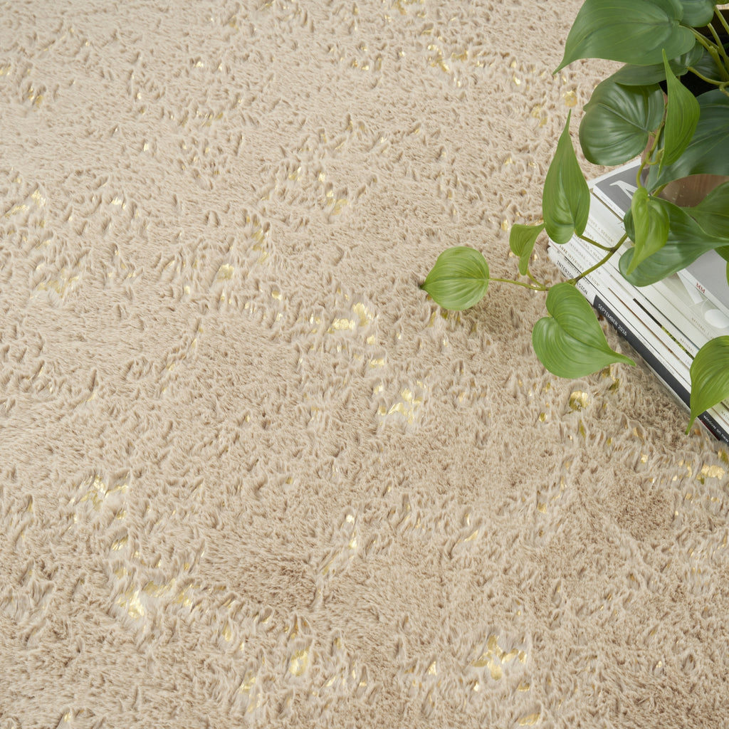 Nourison Cozy Shimmer CSH01 Beige Gold Area Rug Corner Image