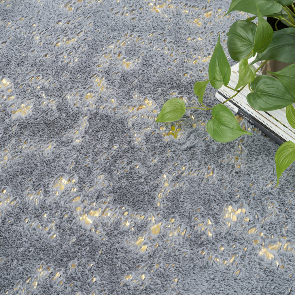 Nourison Cozy Shimmer CSH01 Slate Gold Area Rug Corner Image