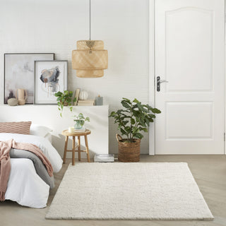 Nourison Cozy Shimmer CSH01 Ivory Silver Area Rug Room Image Feature