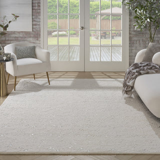 Nourison Cozy Shimmer CSH01 Ivory Silver Area Rug Room Image Feature