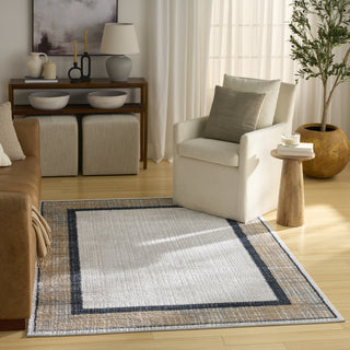 Nourison Dekor DEK06 Grey Navy Area Rug Corner Image