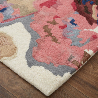 Feizy Dafney 8865F Blue/Pink/Gray Area Rug Corner Image with Rug Pad