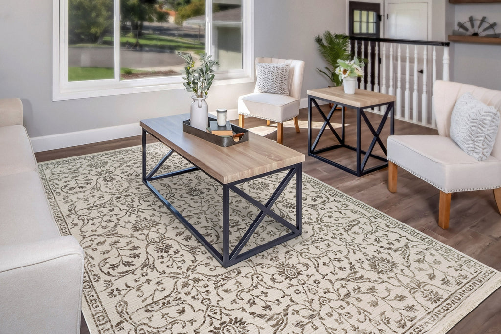 Dynamic Rugs Bailey 3880 Ivory/Grey Area Rug Room Scene Feature