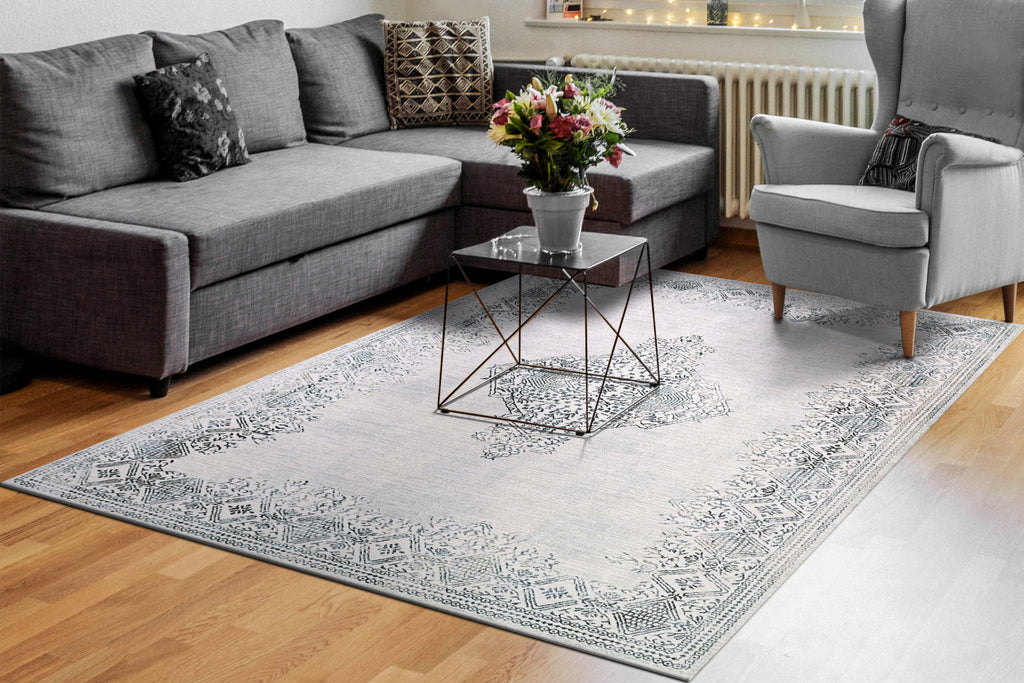 Dynamic Rugs Carson 5226 Ivory/Blue Area Rug Room Scene Feature