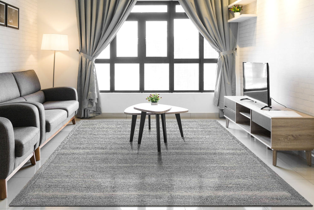 Dynamic Rugs Echo 8580 Grey/Black Area Rug Room Scene Feature