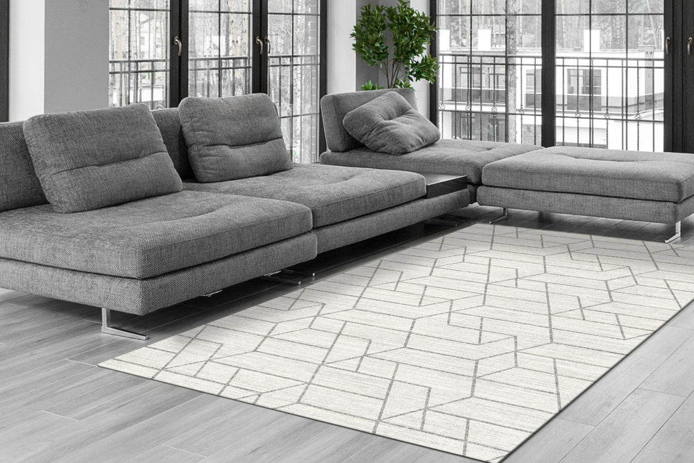 Dynamic Rugs Rhythm 6425 Soft Beige/Silver Area Rug Room Scene Feature