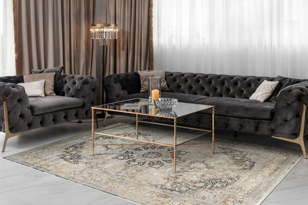 Dynamic Rugs Ruby 2185 Ivory/Grey/Gold Area Rug Room Scene Feature