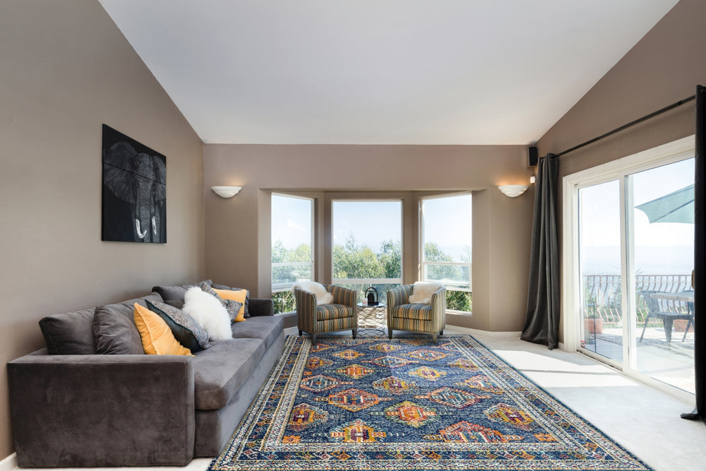 Dynamic Rugs Zodiac 6628 Blue/Orange Area Rug Room Scene Feature