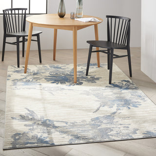 CK005 Enchanting ECH01 Ivory Grey Blue Area Rug by Calvin Klein Corner Image