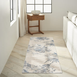 CK005 Enchanting ECH01 Ivory Grey Blue Area Rug by Calvin Klein Corner Image