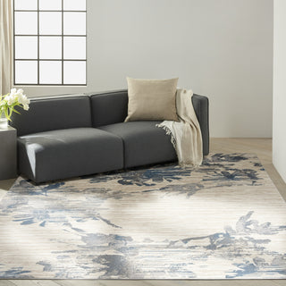 CK005 Enchanting ECH01 Ivory Grey Blue Area Rug by Calvin Klein Room Image Feature